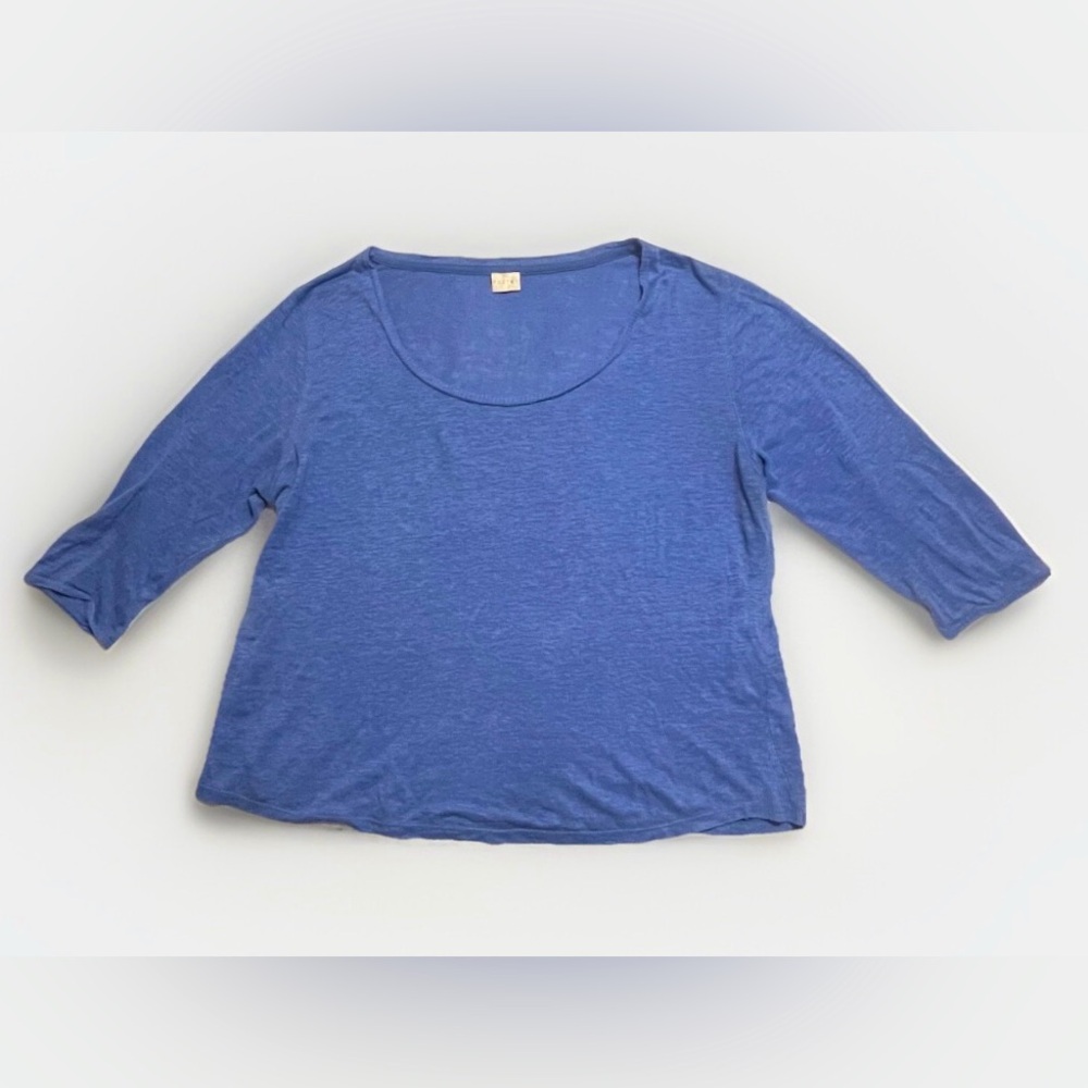 Poetry 100% Linen Top 3/4 sleeve blue round neck lightweight M boxy costal